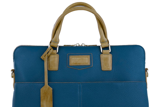 Duck Blue & Saddle Signature Leather Laptop Briefcase — Limited Edition 15"
