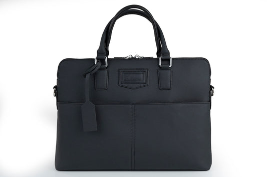 Jet Black Signature Leather Laptop Briefcase — Limited Edition 15"