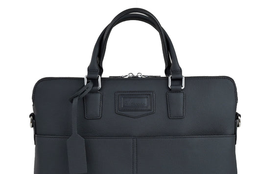 Jet Black Signature Leather Laptop Briefcase — Limited Edition 15"