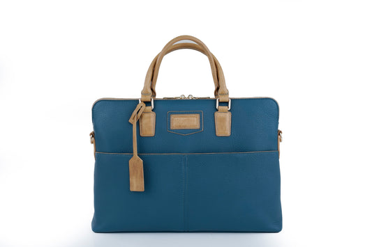 Duck Blue & Saddle Signature Leather Laptop Briefcase — Limited Edition 15"