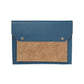 duck blue 13.5 inch leather file folder with light brown trim and brass-tone hardware