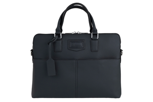 Jet Black Signature Leather Laptop Briefcase — Limited Edition 15"