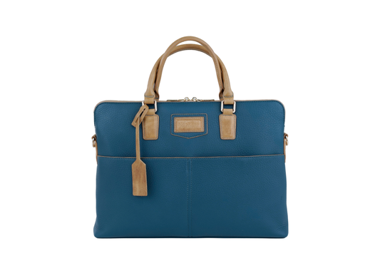Duck Blue & Saddle Signature Leather Laptop Briefcase — Limited Edition 15"